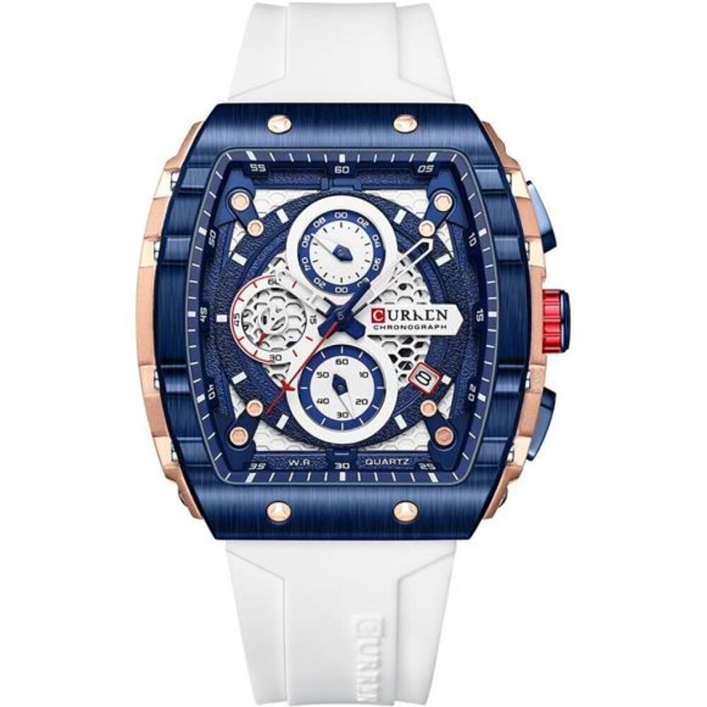 Chronograph Watch for Men Black Rubber Strap Waterproof